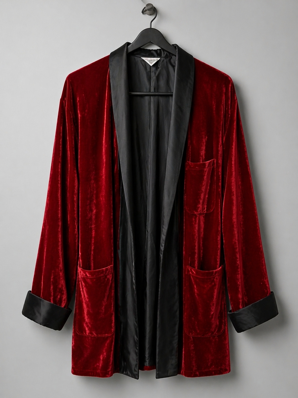 PLAYBOY Red Velvet and Black Satin Trim Open Jacket